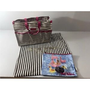 Henri Bendel Sig Stripe Centennial Tote 2014 GUC & Wet Bikini Pouch EUC w/Dusty
